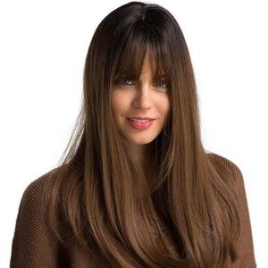 Dark Root Brown Hair With Bangs